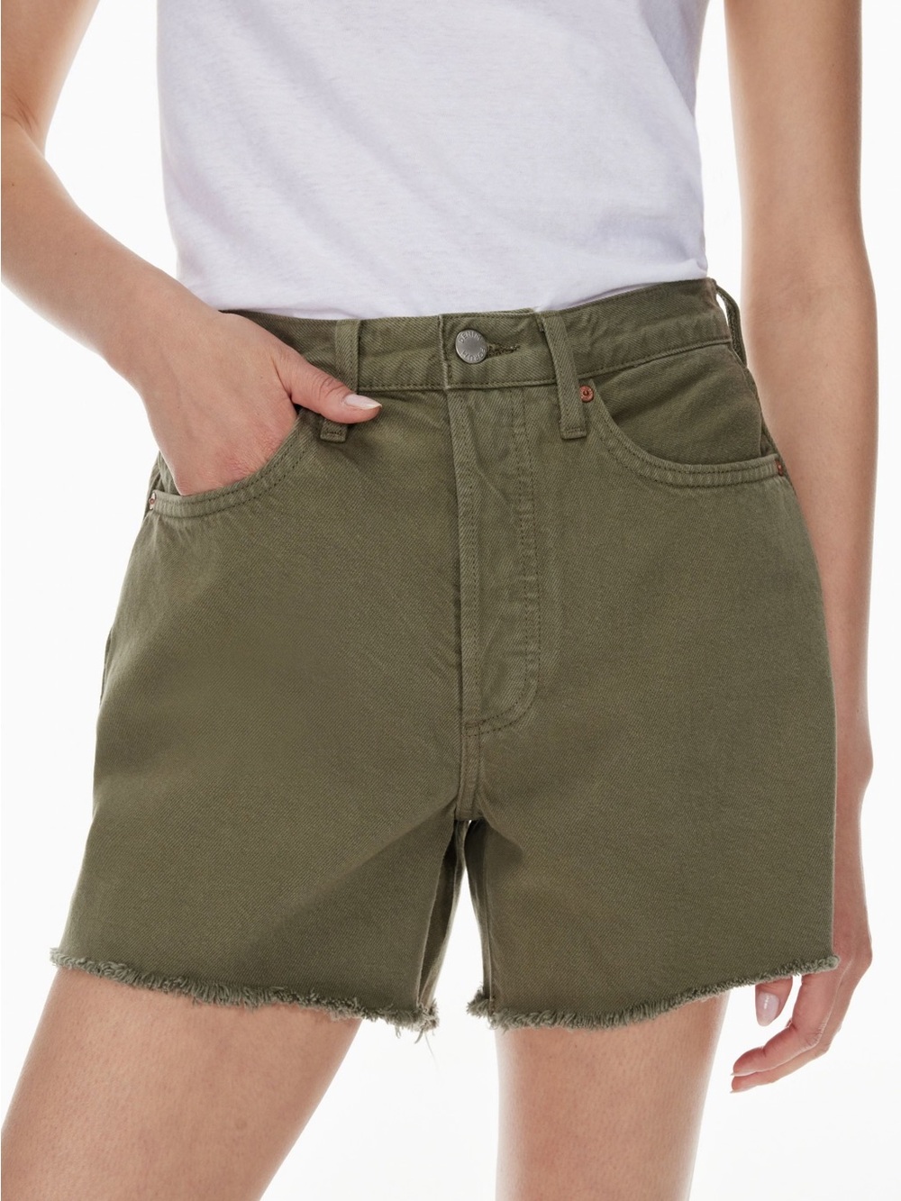 Aritzia Denim Forum The Ex Boyfriend Short Olive Green Jean size 28
